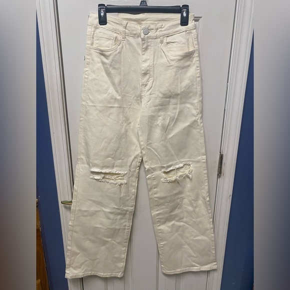 Wide Leg High Waisted Stretchy Women's Jeans - Lover Brand Fashion Ivory Size L - Picture 2 of 9